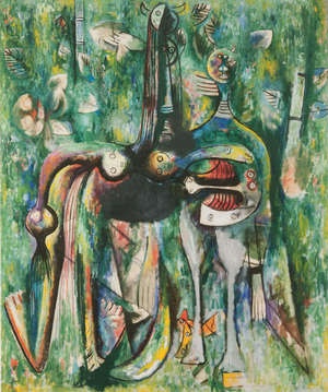 Wifredo Lam, Malembo, Deity of the Crossroads, 1943. Oil on canvas, 62.2 in x 49.2 in, 158 cmx 125 cm. Collection of B. and I. Rudman, Santo Domingo. The Rudman Trust – privatecollection. © Artists Rights Society (ARS), New York/ ADAGP, Paris.
