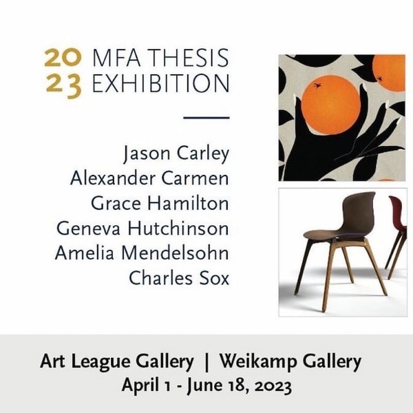 MFA Exhibition promotional card with images of graduate student work