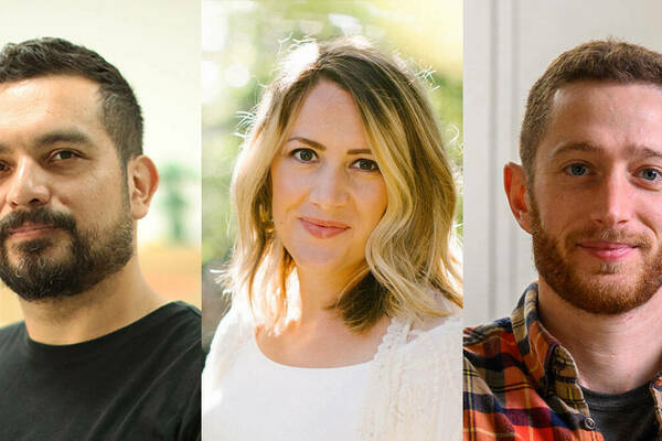New art department professors: Rodrigo Lara Zendejas, Emily Harris, and Jason Carley.